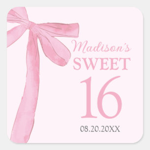 Sweet 16 Geburtstag Coquette Rosa Schleife Persona Quadratischer Aufkleber
