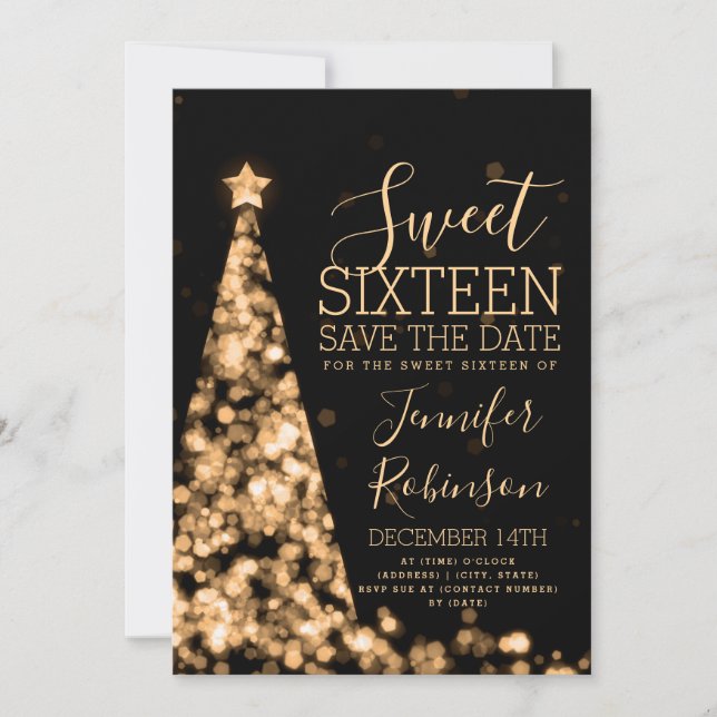 Sweet 16 Geburtstag Einladung Gold Weihnachten (Vorderseite)