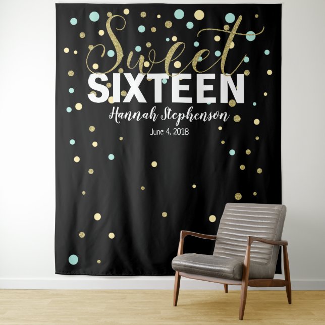 Sweet 16 Geburtstag Foto Stand Hintergrundbanner Wandteppich (Beispiel)