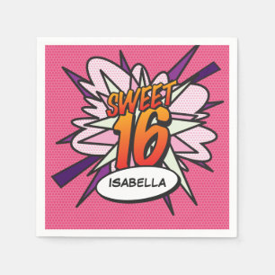 SWEET 16 Geburtstag Fun Retro Comic Book Pink Serviette
