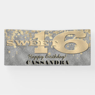 Sweet 16 Geburtstag   Goldfolie und Glitzer Banner
