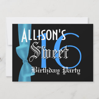 Sweet 16 Geburtstag Imitat Blue Bow Einladung