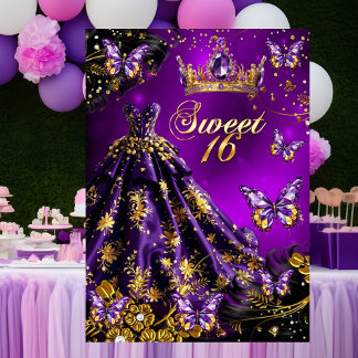 Sweet 16. Geburtstag lila Gold Dress Schmetterling Einladung