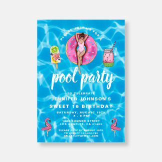 Sweet 16 Geburtstag Niedlich Pink Summer Pool Part Einladung