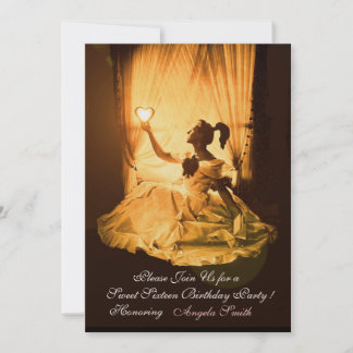 SWEET 16 GEBURTSTAG PARTY YELLOW BLACK DAMASK Gold Einladung