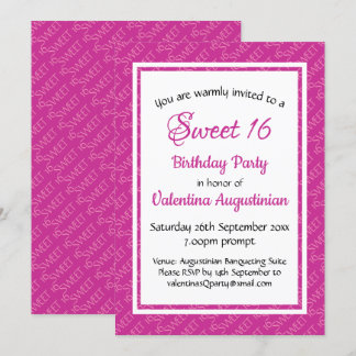 SWEET 16 Geburtstag Personalisierte PINK Einladung