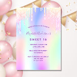 Sweet 16 Geburtstag Regenbogen Glitzer Rosa Rosa G Einladung<br><div class="desc">Eine mädchenhafte und feminine Sweet 16, 16. Geburtstagsfeier Einladung. vorne: Ein regenbogenfarbener Hintergrund in lila, pink, mint grün, Rose gold. Dekoriert mit Imitaten Glitzer Tropfen in lila, rosa und Imitat Gold. Personalisieren und fügen Sie einen Namen und Party-Details hinzu. Der Name wird mit einem handgeschriebenen Stilskript geschrieben, lila Buchstaben. Zurück:...</div>