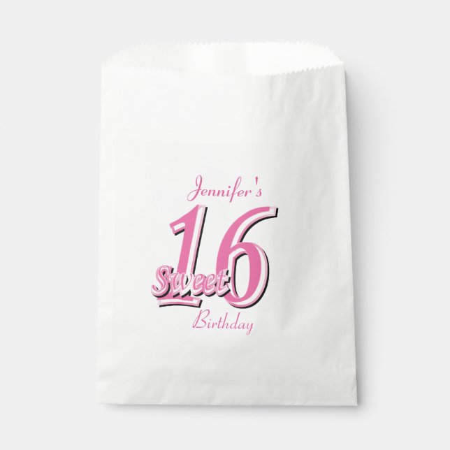 Sweet 16 Geburtstag | Rosa Geschenktütchen (Vorderseite)