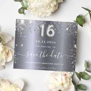 Sweet 16 Geburtstag Silber Glitzer Save the Date