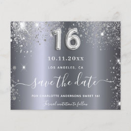 Sweet 16 Geburtstag Silber Glitzer Save the Date Flyer