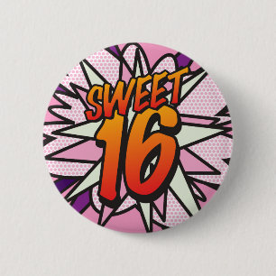 SWEET 16 Geburtstags-Spaß Retro-Comicbook Button