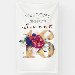 Sweet 16. Geburtstagspartei Burgundy Red Navy Banner
