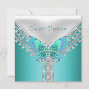 Sweet 16 Geburtstagsparty Blue Aquamarin White But Einladung