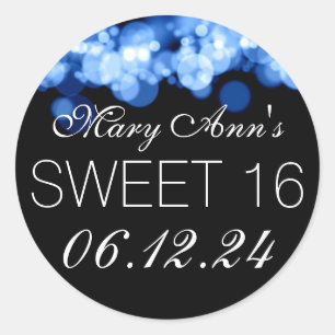 Sweet 16 Geburtstagsparty Blue Bokeh Lights Runder Aufkleber