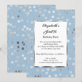 Sweet 16 Geburtstagsparty Blue Party Silberblasen Einladung