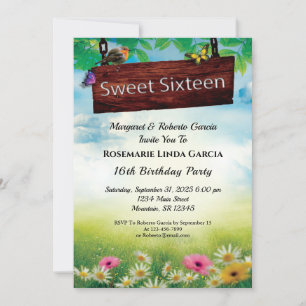 Sweet 16 Geburtstagsparty Blume Schmetterlinge Cus Einladung