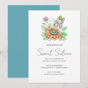 Sweet 16 Geburtstagsparty Butterfly Thema Einladung