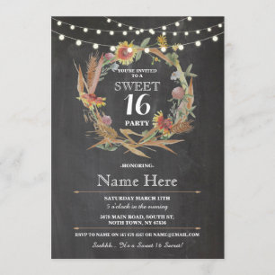 Sweet 16 Geburtstagsparty Chalk Wreath Floral Einl Einladung