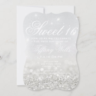 Sweet 16 Geburtstagsparty Einladung Silver Glitt