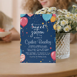 Sweet 16 Geburtstagsparty I Balloons Blue Einladung