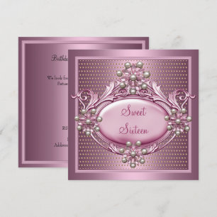 Sweet 16 Geburtstagsparty Satin Pink Pearl Jewel Einladung