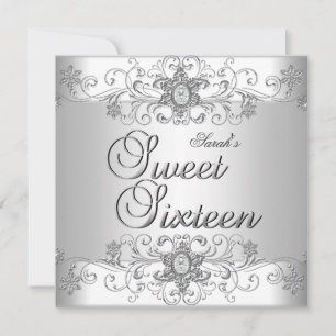 Sweet 16 Geburtstagsparty Silver White Diamond Einladung