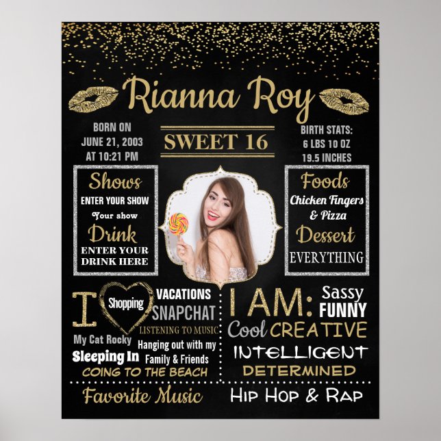 Sweet 16 Geburtstagsparty - Tafelschild Poster (Vorne)