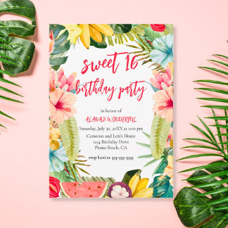 Sweet 16 Geburtstagsparty Tropical Floral Wasserfa Einladung