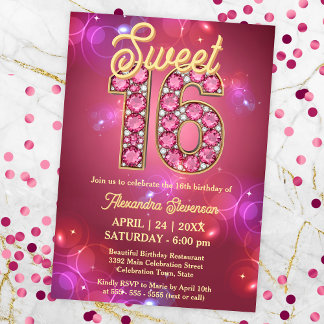Sweet 16 Gemstone Sparkle Pink und Lila Bokeh Einladung