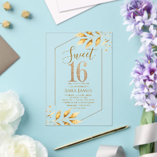 Sweet 16 Gilded Geometric Acrylic Invitation Acryleinladungen
