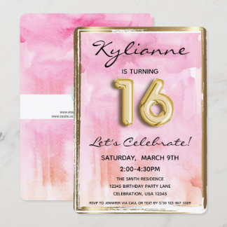 Sweet 16 Girl Birthday Pink und Gold 16. Einladung