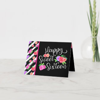 Sweet 16 Girl Edgy Rose & Modern Stripes Geburtsta Einladung