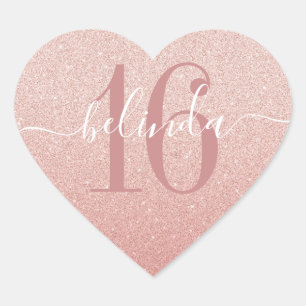 Sweet 16 Girly Rose Gold Blush Pink Monogram Name Herz-Aufkleber
