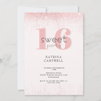 Sweet 16 Glam Pink Glitzer Geburtstagsparty Einladung