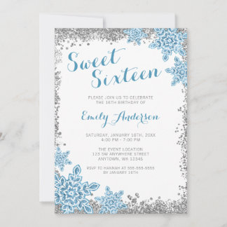 Sweet 16 Glam Winter Wonderland Silver Blue Einladung