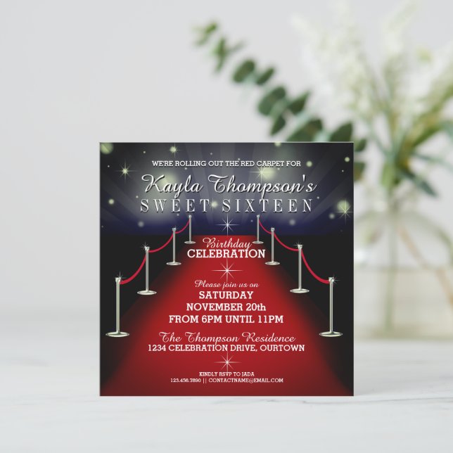 Sweet 16 Glamour Red Carpet Party Invitations (Debout devant)