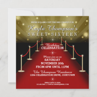 Sweet 16 glamouröse Party Einladungen mit rotem Te