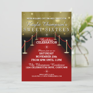 Sweet 16 glamouröse Party Einladungen mit rotem Te