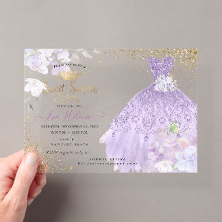 Sweet 16 Glitters Gown Dusty Purple Lilac Gold Acryleinladungen