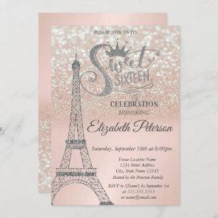 Sweet 16 Glitzer Bokeh Ombre, Eiffelturm Sweet 16 Einladung
