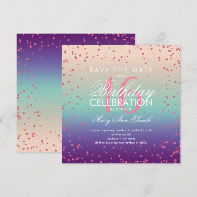 Sweet 16 Glitzer Dots Rose Goldmedaille Einladung (Vorne/Hinten)