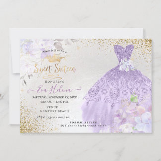 Sweet 16 Glitzer Gown Dusty Lila Lilac Gold Einladung