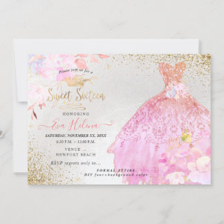Sweet 16 Glitzer Gown Ombre Pink Gold Einladung