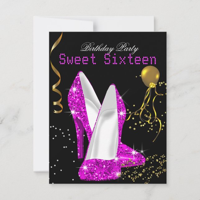 Sweet 16 Glitzer Hot Pink Gold Celebration Einladung (Vorderseite)