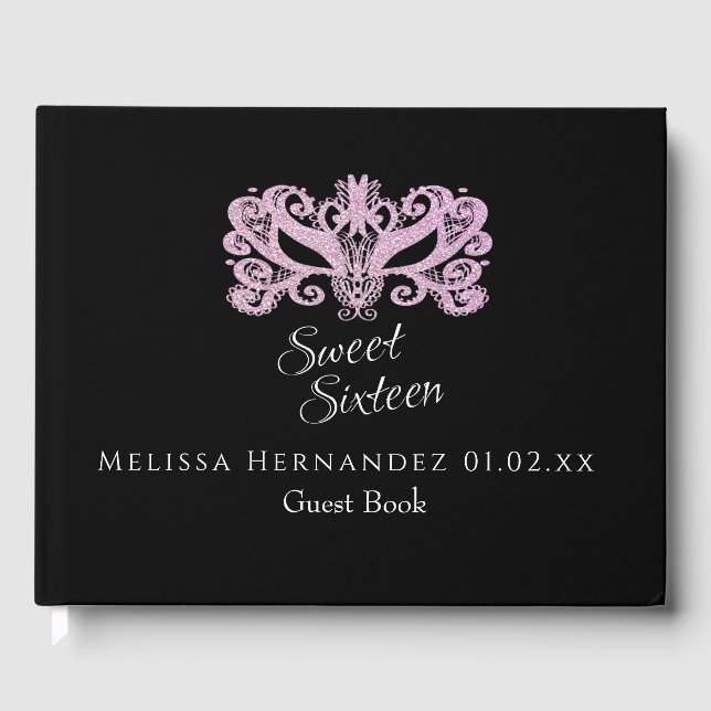 Sweet 16 Glitzer Pink Masquerade Party Gästebuch (Vorderseite)