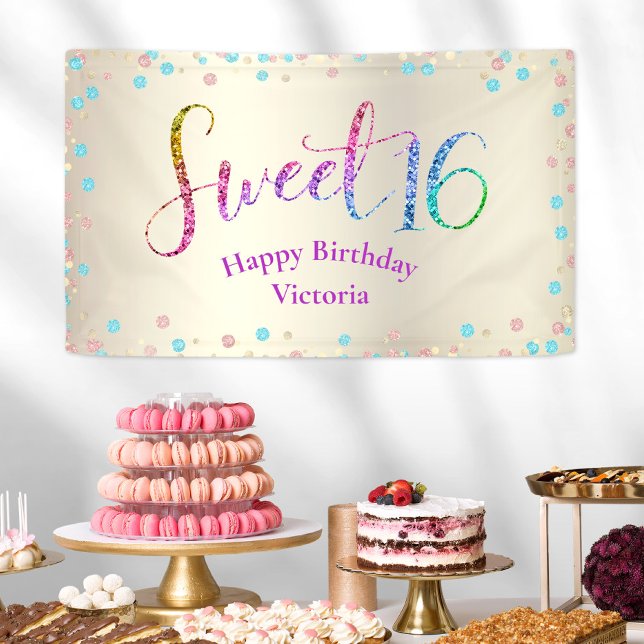 Sweet 16 Glitzer Rainbow Confetti Gold Geburtstag Banner (Von Creator hochgeladen)