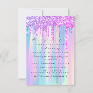 Sweet 16. Glitzer Tropfen Pink Blue Wedding Bridal Einladung