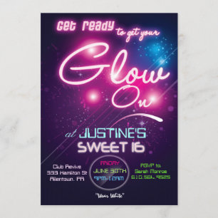 Sweet 16 Glow Party Achtziger 80er Einladung