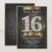 Sweet 16 Gold Diamond Invitation Anniversaire