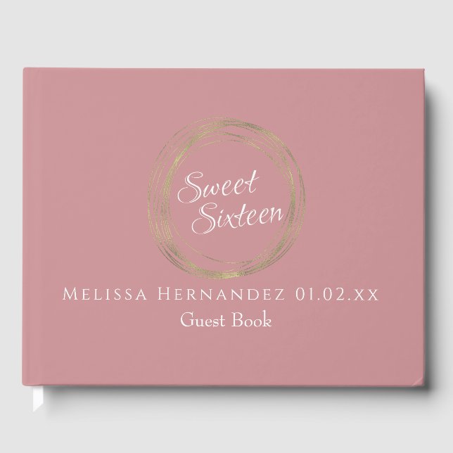 Sweet 16 Gold Foil Luxury Circular Birthday Blush Gästebuch (Vorderseite)